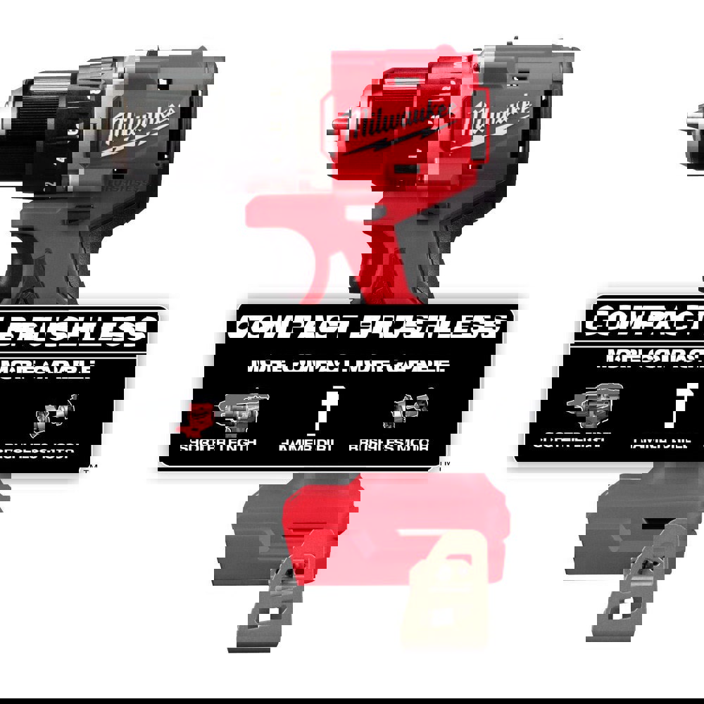 Cordless Drills; Chuck Size (Inch): 1/2 ; Chuck Type: All-Metal Keyless Ratcheting ; Reversible: Yes ; Speed (RPM): 0 to 1700 ; Batteries Included: No ; Includes: (1) 3602-20 M18 Compact Brushless Hammer Drill Driver, (1) Belt Clip